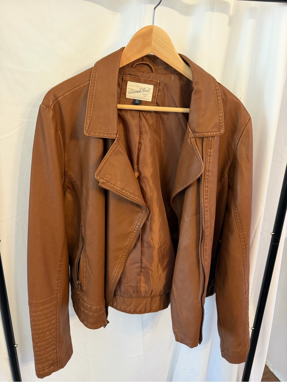 Universal Thread Women's Cognac Faux Leather Moto Jacket